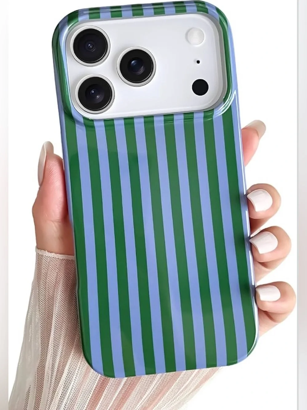 New iPhone 17 Pro Max Striped Phone Case Green & Blue